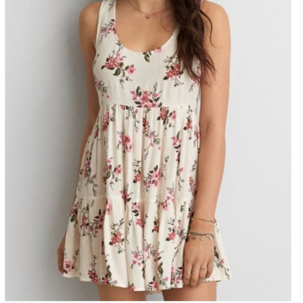 ⭐️AE Babydoll Floral Flower Tiered Boho Bohemian Hipster Hippie Artsy Mini Dress